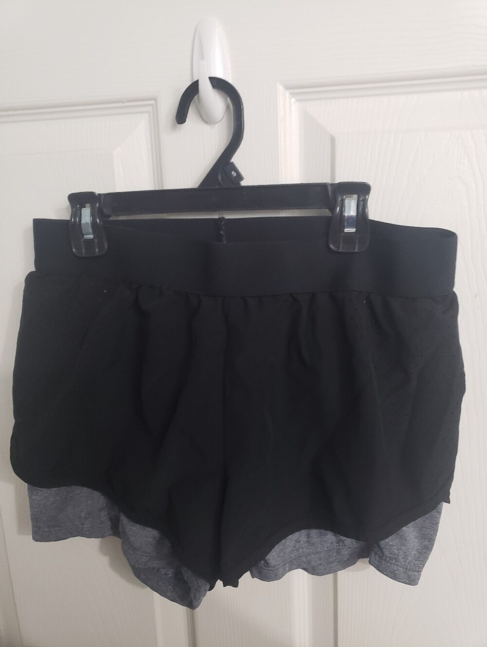 Black Layered Athletic Shorts with Gray Inner Liner